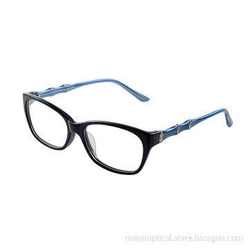 Hot-sale newest acetate optical frames with metal trim in black with blue